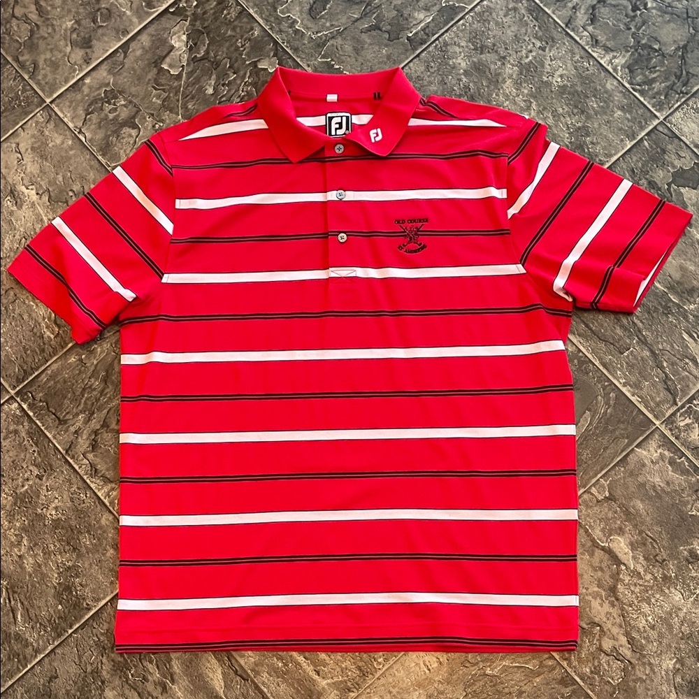 FOOTJOY ST ANDREWS OLD COURSE Men’s Golf Polo Shirt Red w White & Black Stripes